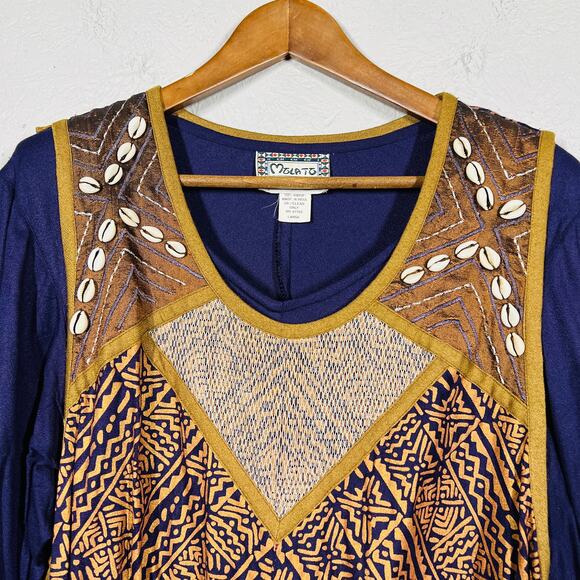 Molato Dress Shell Accents Geo Print Long Sleeve Knit Jersey Embroider Africa- L - Picture 3 of 8